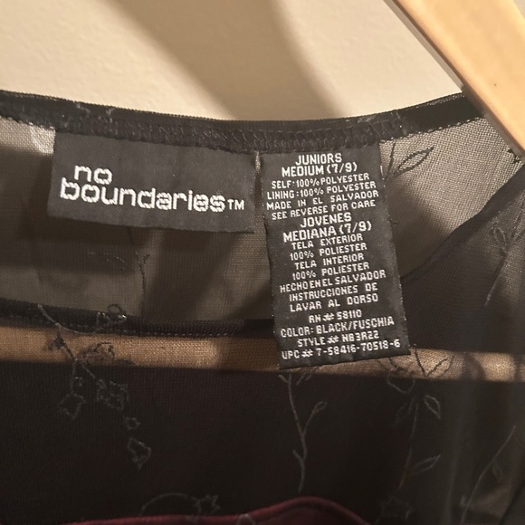 No Boundaries Floral Sheer Black Mini Dress Hot Pink Underlay Sz 8 Y2K Party - Picture 6 of 7